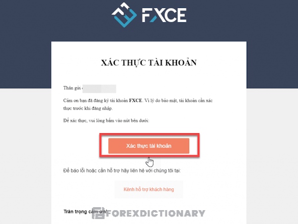 Xác thực email và hoàn tất thủ tục đăng ký tài khoản FXCE