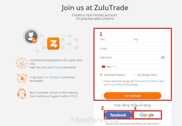 Đăng ký tài khoản đơn giản trên nền tảng Zulutrade