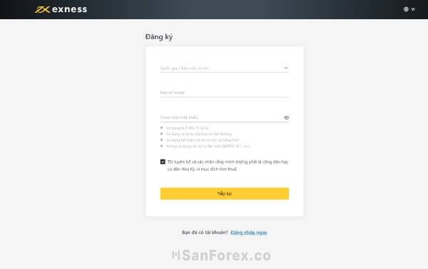 Đăng ký tài khoản Forex trên sàn Exness
