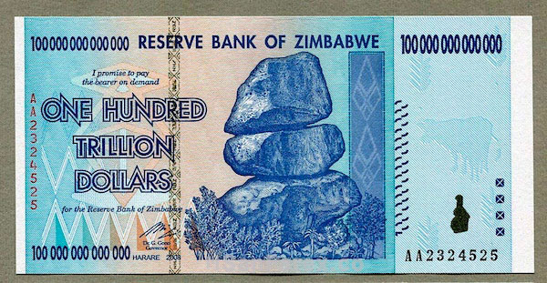 Tờ tiền mệnh giá 100 tỷ đô la Zimbabwe